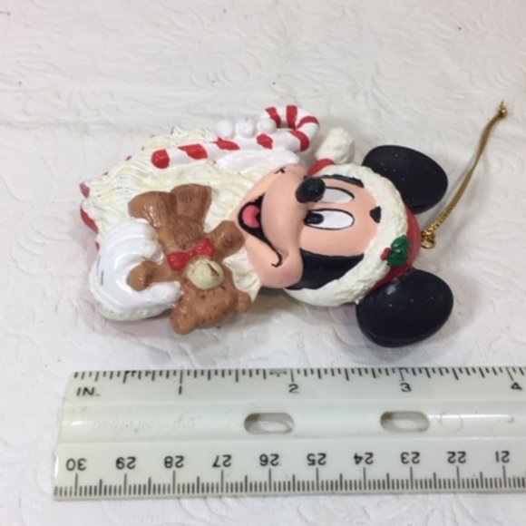 VTG Disney Santa Mickey Mouse In 3D w/Candy Cane & Bear Christmas Ornament 3.5" - Picture 5 of 7